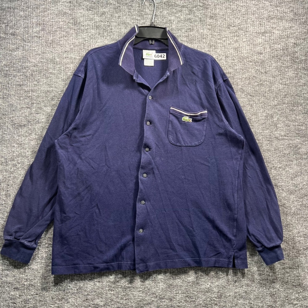 Vintage Lacoste Made in France Button Down Pique Shirt Navy Blue Mens Size 6 XL